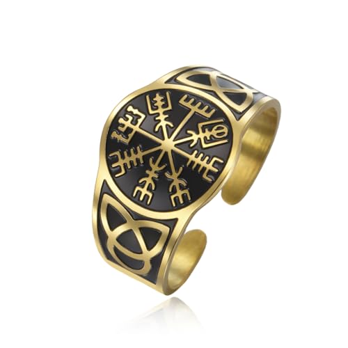 Dreamtimes Wikingerringe für Männer Nordische Wikinger-Runen Vegvisir-Kompass-Amulettring Nordisches Symbol Vintage-Schmuck für Frauen (Gold) von Dreamtimes