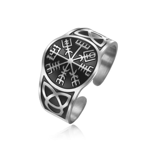 Dreamtimes Wikingerringe für Männer Nordische Wikinger-Runen Vegvisir-Kompass-Amulettring Nordisches Symbol Vintage-Schmuck für Frauen (Silber) von Dreamtimes