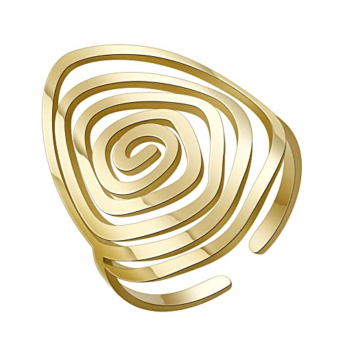 Dreamtimes Wirbel Geometrischer Ring Spirale Wirbel Ring Geflochtener Wickel Stil Frauen Edelstahl Übertrieben Einstellbare Daumen Offen Ring Mode Schmuck Geschenk für Frau Freundin (Gold) von Dreamtimes