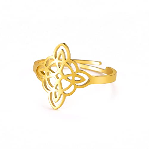 Dreamtimes Witch Knot Ring für Frauen Edelstahl Open Bar Rings Adjustable Celtic Quaternary Witch Knot Ring Witchcraft Amulet Jewellery Gift (Gold) von Dreamtimes