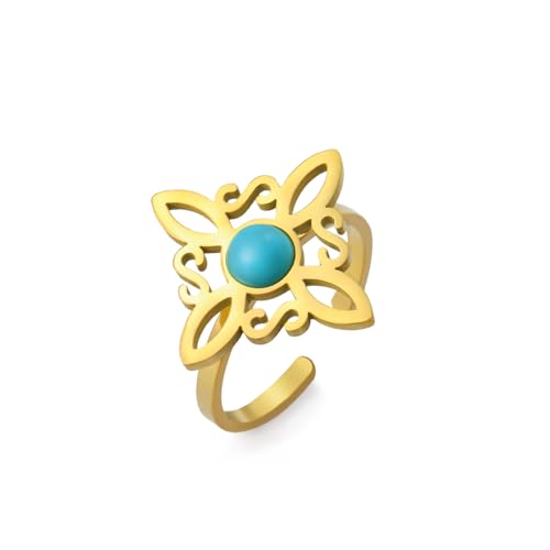 Dreamtimes Witch Knot Ring für Frauen Hexen Knoten offener Ring Wicca Mond irischen keltischen Ring irischen Wiccan Edelstahl einstellbar Daumen offener Ring irischen Schmuck (Gold-2) von Dreamtimes