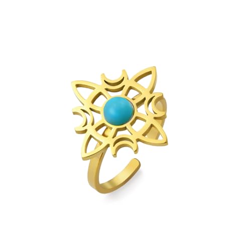 Dreamtimes Witch Knot Ring für Frauen Hexen Knoten offener Ring Wicca Mond irischen keltischen Ring irischen Wiccan Edelstahl einstellbar Daumen offener Ring irischen Schmuck (Gold-3) von Dreamtimes