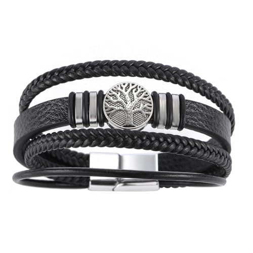 Dreamtimes Yggdrasil Welt Baum des Lebens Armband Herren Lederarmband Mehrschichtige geflochtene religiöse Herren Manschette Armbänder Legierung Wikinger Manschette Armreif für Frauen (Schwarz) von Dreamtimes