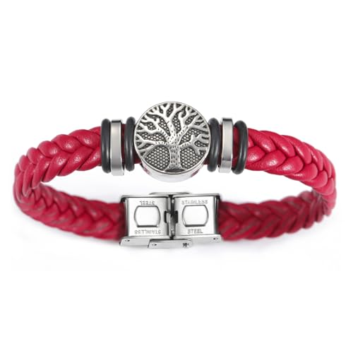 Dreamtimes Yggdrasil Welt Baum des Lebens Armband Herren Lederarmband geflochtene religiöse Herren Manschette Armbänder Legierung Wikinger Manschette Armreif für Frauen Vatertag Schmuck (Rot) von Dreamtimes