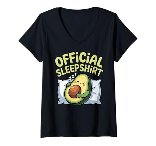 Damen Avocado Official Sleep Pajamas Nightgown Sleepy Avocado T-Shirt mit V-Ausschnitt von Dreamy Sleepyhead Clothing Co.