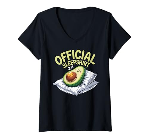 Damen Avocado Official Sleep Pajamas Nightgown Sleepy Avocado T-Shirt mit V-Ausschnitt von Dreamy Sleepyhead Clothing Co.