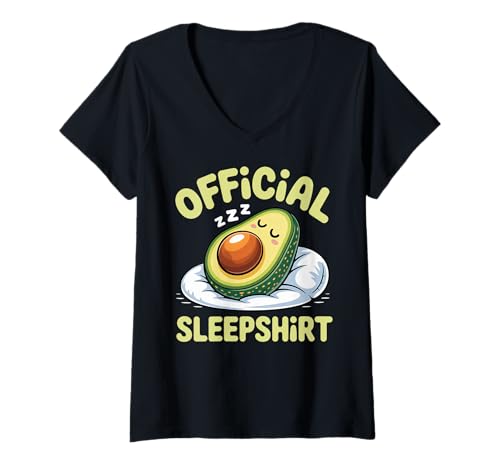 Damen Avocado Official Sleep Pajamas Nightgown Sleepy Avocado T-Shirt mit V-Ausschnitt von Dreamy Sleepyhead Clothing Co.