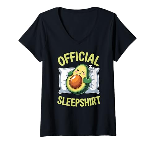 Damen Avocado Official Sleep Pajamas Nightgown Sleepy Avocado T-Shirt mit V-Ausschnitt von Dreamy Sleepyhead Clothing Co.