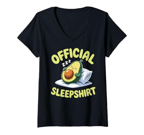 Damen Avocado Official Sleep Pajamas Nightgown Sleepy Avocado T-Shirt mit V-Ausschnitt von Dreamy Sleepyhead Clothing Co.