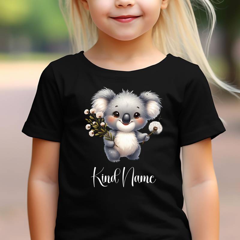 Süßer Baby-Koala Mit Flauschigem Fell Kindergeburtstag Geschenk Personalisiert Personalisierbar Wunschname Koala T-Shirt von DreamyDesignPrint