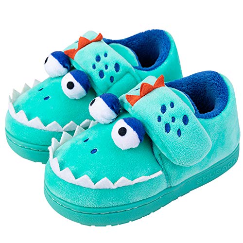 DRECAGE Hausschuhe Kinder für Junge Mädchen Plüsch Dinosaurier Kleinkind Schuhe Anti-Rutsch Sohle Geschlossene Pantoffeln 03 blua 27/28 EU Für Fußlänge 180mm von DRECAGE