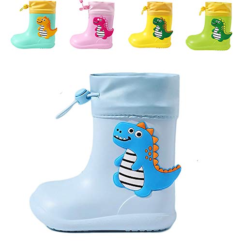 DRECAGE Kinder Gummistiefel Dinosaurier Regenschuhe, rutschfest und Federleicht, für Jungen und Mädchen Blau 22/23 EU Herstellergr. 150 von DRECAGE