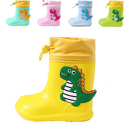 DRECAGE Kinder Gummistiefel Dinosaurier Regenschuhe, rutschfest und Federleicht, für Jungen und Mädchen Gelb 24/25 EU Herstellergr. 160 von DRECAGE