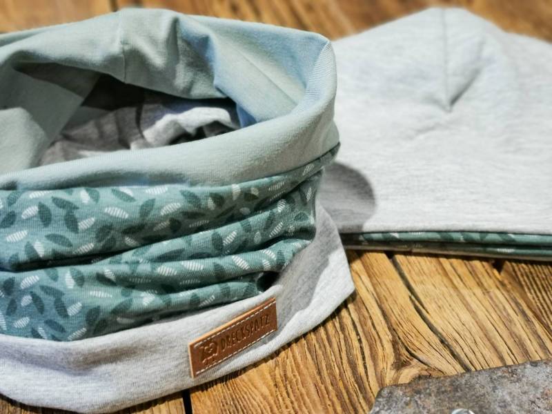 3-Farbiger Loop Mint Dunkelmint Hellgrau Jungen Schal Stülpschal Schlupfschal Halssocke von DreckspatzShop