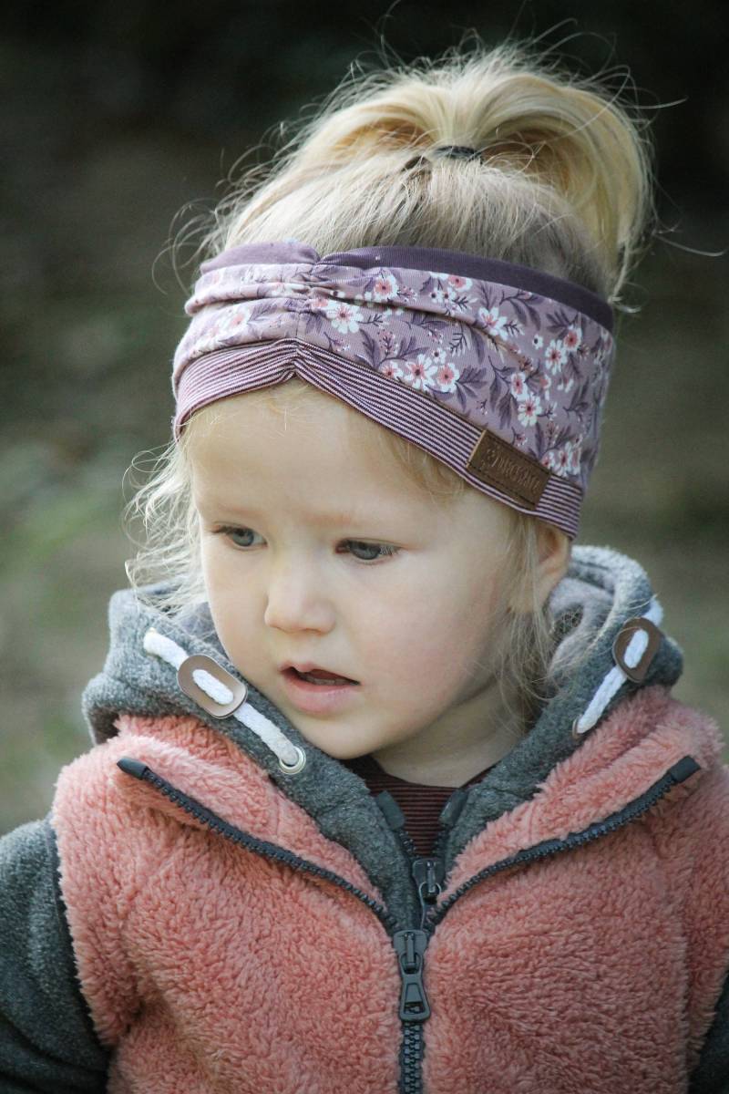 3-Farbiges Stirnband Haarband Malve Mit Altrosa Blumena Für Mädchen Bandana Raffung Vorne von DreckspatzShop