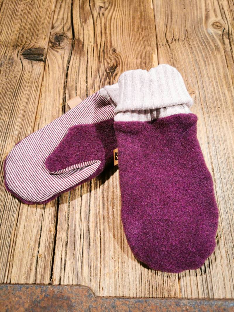 Fleece Handschuhe Fäustlinge Kinder Mädchen Beere/Rosa Streifen von DreckspatzShop