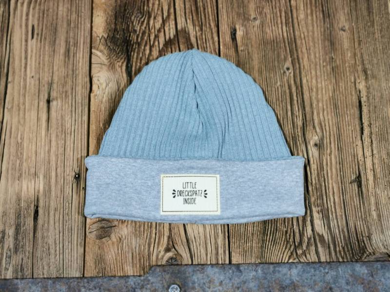 Rippstrick-Mütze Hellgrau/Mint Hipster Beanie Für Jungen Und Mädchen Unisex von DreckspatzShop