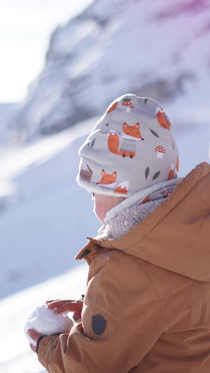 Set Aus Beanie Und Loop Gefüttert Mit Baumwollteddy in Beige Füchsen von DreckspatzShop