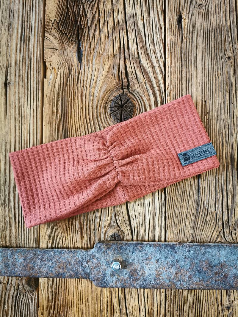 stirnband Haarband Aus Waffel-Jersey in Rostrot Mit Raffung Vorne Mädchen Bandana Turban von DreckspatzShop