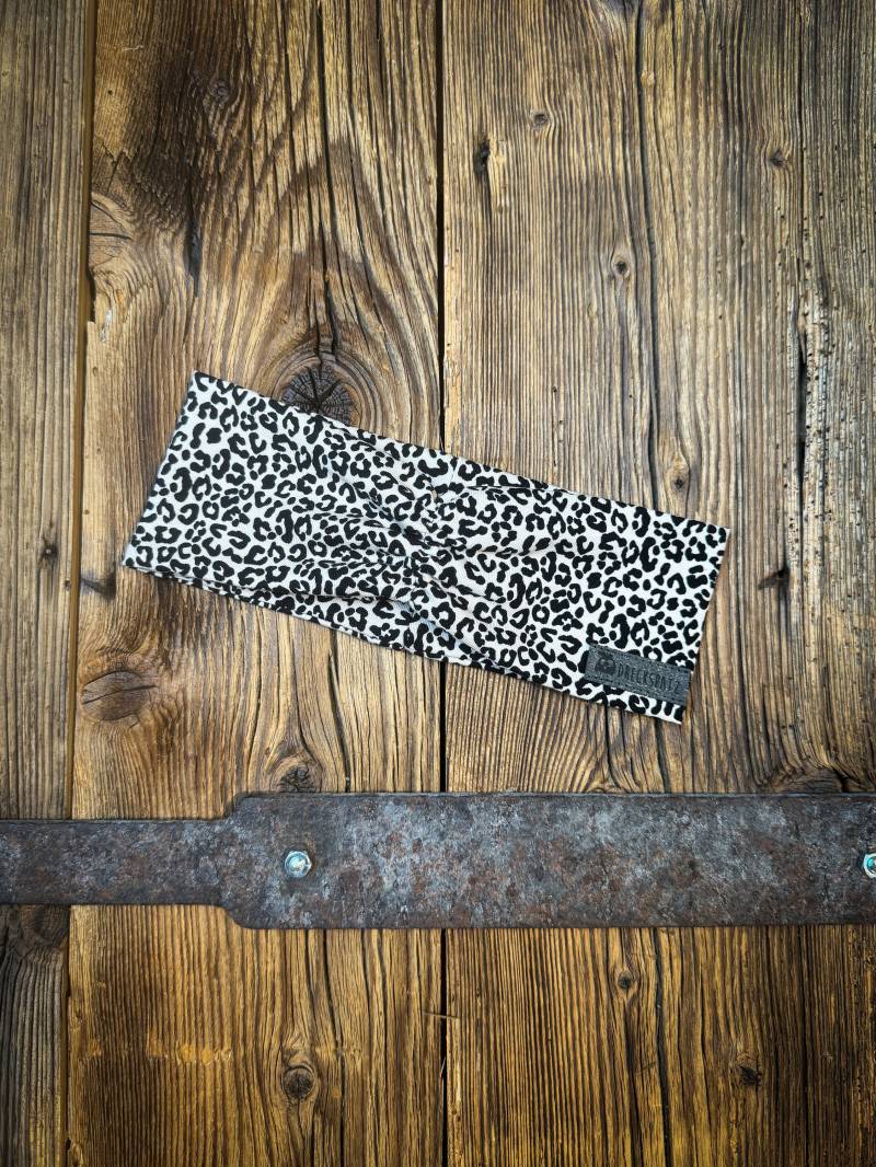 stirnband Haarband Im Leo Look Mit Raffung Vorne Mädchen Bandana Turban von DreckspatzShop