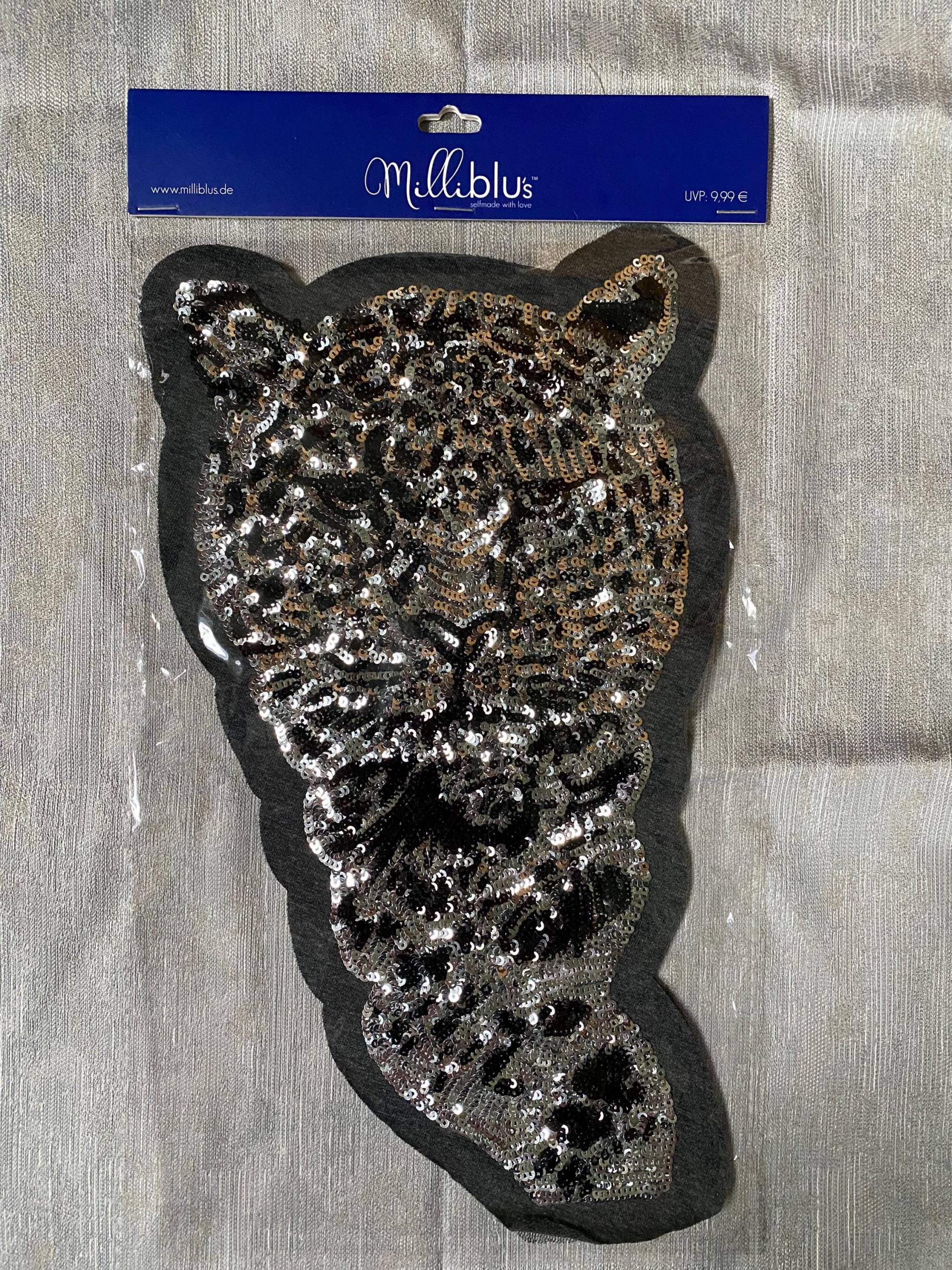 Original Milliblu's Applikation Aufnäher Pailletten Glitzer Leopard Katze von DreiRabenCouture