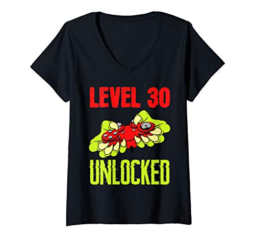 Damen Geburtstagsgeschenk zum 30 für Gamer 30er Zocker zocken T-Shirt mit V-Ausschnitt von Dreißigster Geburtstag Gamer 30er Dreißig Bday