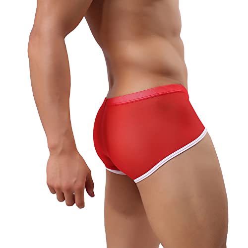 Drelaar Herren Bequeme Seidig Unterwäsche Trunks Sexy Durchscheinend Boxershorts, rot, L von Drelaar