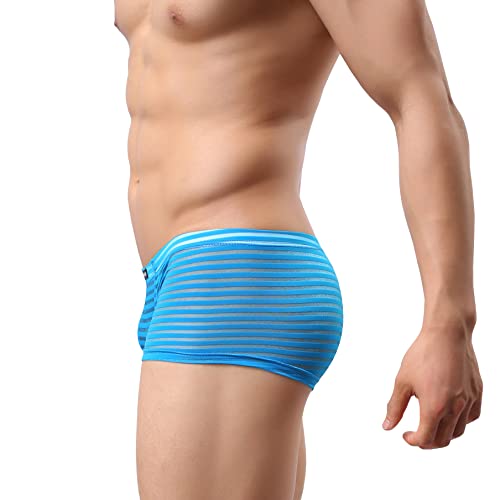 Drelaar Herren gestreifte sexy durchsichtige Unterwäsche glatt bequeme Boxershorts, blau, L von Drelaar