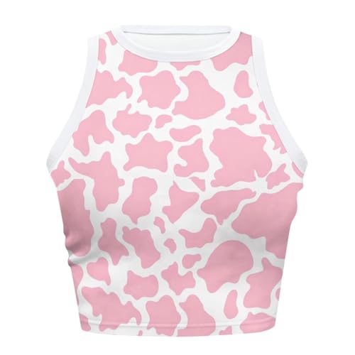 Dremagia Crop Tops für Frauen Tank Tops Basic Style Sleeveless Racerback Neckholder Fitted Tops, Rosa Kuh, XX-Large von Dremagia