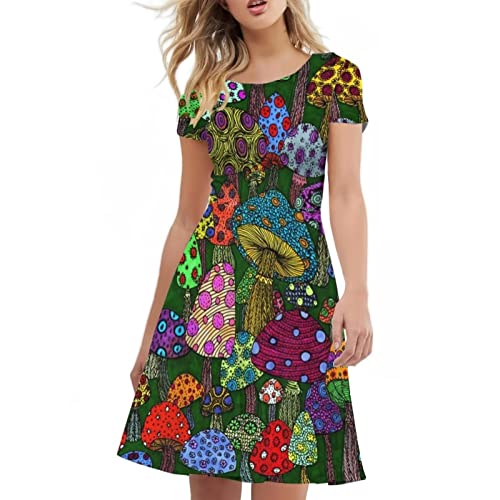 Dremagia Damen Casual Flowy Plissee Lose Kleider Sommer Herbst Kleid Größe S-4XL, Pilzfarben, X-Groß Dremagia Damen Casual Flowy Plissee Lose Kleider Sommer Herbst Kleid Größe S-4XL, Pilzfarben, X-Groß von Dremagia