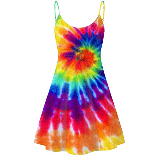 Dremagia Damen Spaghetti Strap Kleid Sommer Casual Swing Sommerkleid Mädchen Beachwear Swing Minikleid, Buntes Batik, Mittel Dremagia Damen Spaghetti Strap Kleid Sommer Casual Swing Sommerkleid Mädchen Beachwear Swing Minikleid, Buntes Batik, Mittel von Dremagia