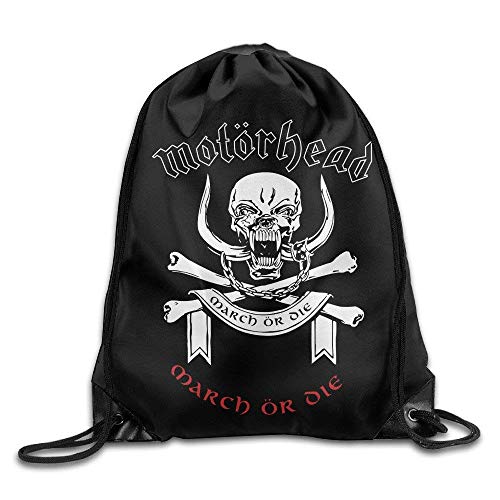 Drempad Tunnelzug Rucksäcke, Motörhead British Heavy Metal Rock Band Skull March Or Die Drawstring Bags Rowing White Backpack Sport Bag for Men & Women School Travel Backpack for Teens College von Drempad