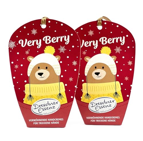 2 x Baumanhänger "Very Berry" 2 x Geschenkset: 1 x 20ml Handcreme Sinnliche Winterbeere , 1 x 20ml Handcreme Paradiesischer Granatapfel von Dresdner Essenz