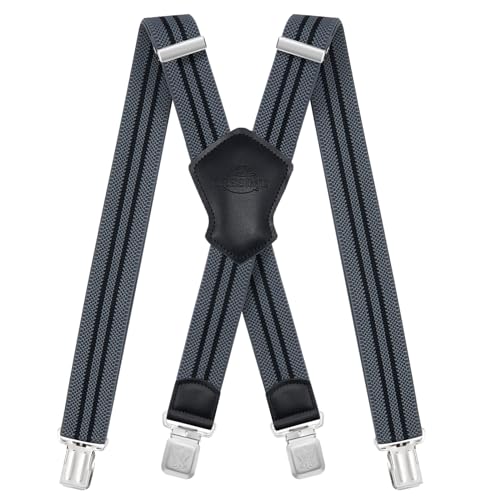 Dresime Hosenträger für Herren mit 4 starken Clips 4cm breit, X Form elastisch einstellbar Länge für Männer und Damen Overalls Jeans, Arbeitshosen, Jumpsuits, Motorradhosen, etc. von Dresime