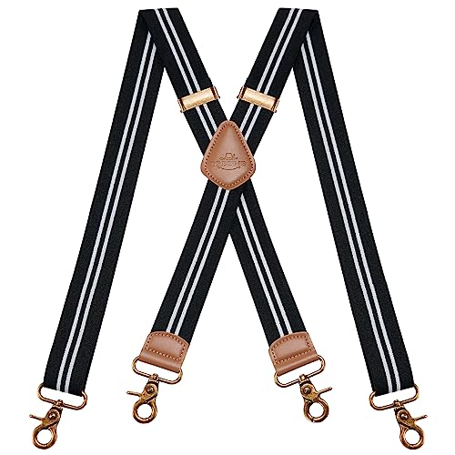 Dresime Hosenträger für Herren mit 4 starken Haken-Clips, X Form elastisch einstellbar Hosenträger für Männer und Damen Arbeitshosen Stark Motorradhose Overalls Jeans von Dresime