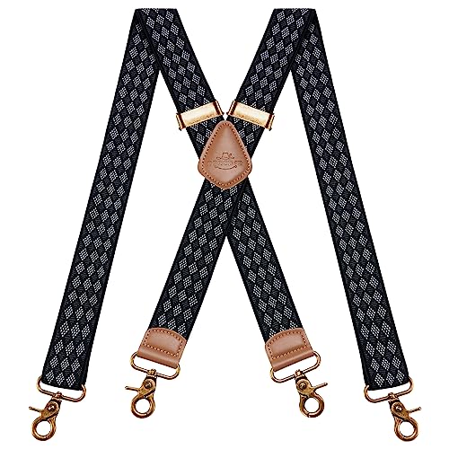 Dresime Hosenträger für Herren mit 4 starken Haken-Clips, X Form elastisch einstellbar Hosenträger für Männer und Damen Arbeitshosen Stark Motorradhose Overalls Jeans von Dresime