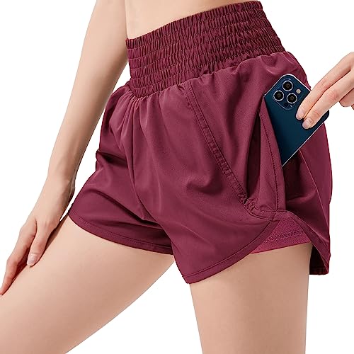 Dresime 2in1 Kurze Sporthose Damen Sport Shorts Sommer mit Radlerhose, Laufhose Kurz Hose Leggings mit Verstecken Taschen High Waist Schnell Trocknend Gym Running Fitness Hotpants von Dresime