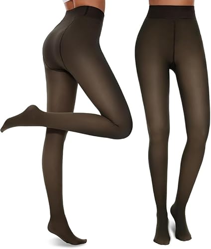 Thermo Strumpfhose für Damen, Wärmende High Waist Pantyhose, Schwarz Gefälschte Durchscheinend Plüschstrümpfe, Shape High Waist Feinstrumpfhose, 220g Bauchweg Fleece Gefütterte Leggings, S/M von Dresmannst