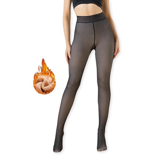 Winter Strumpfhose für Damen, Schwarz Gefälschte Durchscheinend Pantyhose, 220g Shape Bauchweg Leggings, Wärmende High Waist Plüschstrümpfe, Thermo Feinstrumpfhosen Damen mit Fleece Gefütterte, L/XL von Dresmannst