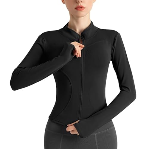 Sportshirt Damen Langarm, Gym T-Shirt Laufshirt mit Langer Reißverschluss, Leicht Fitness Oberteil Sweatshirt, Yoga Langarm Crop Top mit Daumenloch, Sportjacke für Frauen von Dresmannst