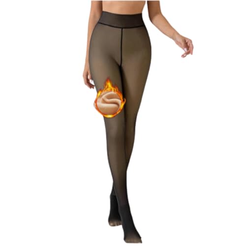 Thermo Strumpfhose für Damen Winter Feinstrumpfhose Plüsch-Pantyhose Gefälschte Durchscheinend Wärmende Gefütterte Hohe Taille Butt Lift Schwarz 220g, S von Dresmannst