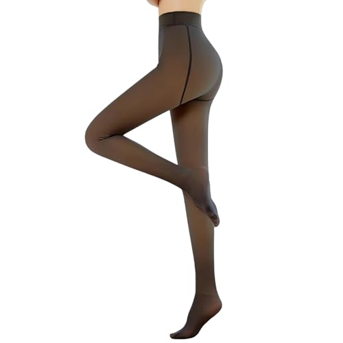 Thermo Strumpfhose Winter Feinstrumpfhose für Damen Pantyhose Wärmende Gefütterte Gefälschte Durchscheinend Hohe Taille Butt Lift Schwarz 80g, L von Dresmannst