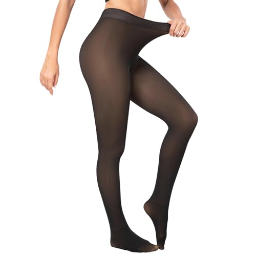 Thermo Strumpfhose Damen Winter Feinstrumpfhose Gefütterte Pantyhose Wärmende Plüschstrümpfe Bauchweg Fleece Gefälschte Durchscheinend Schwarz 220g, L von Dresmannst