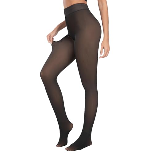 Thermo Strumpfhose für Damen Winter Feinstrumpfhose Wärmende Pantyhose Gefütterte Leggings Plüschstrümpfe Gefälschte Durchscheinend Schwarz 80g, S von Dresmannst