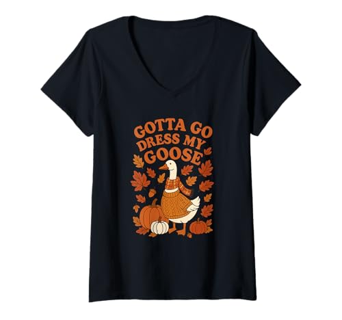 Damen Gotta Go Dress My Goose Herbstkunst T-Shirt mit V-Ausschnitt Damen Gotta Go Dress My Goose Herbstkunst T-Shirt mit V-Ausschnitt von Dress My Goose Apparel