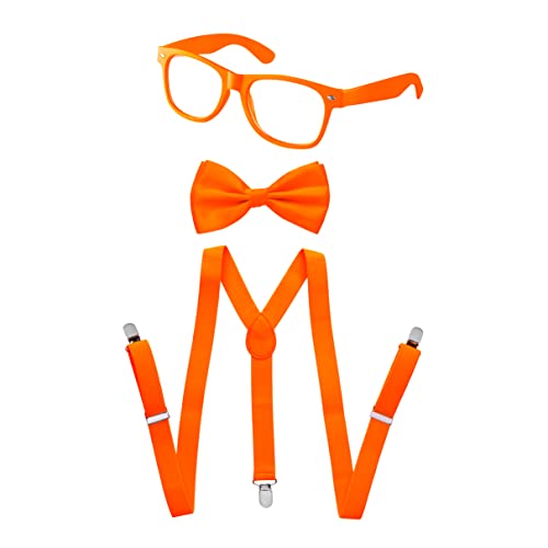 Dress Up America Kids Neon-Hosenträger, Fliege-Zubehörset - Beinhaltet Hosenträger, Fliege und Sonnenbrille. Erhältlich in Grün, Orange, Pink und Gelb (Orange, Kinder) von Dress Up America