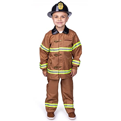 Dress Up America Kinder-Feuerwehrmann-Kostüm (Hut im Lieferumfang enthalten) – Feuerwehr Kostüm Kinder - Rollenspiel-Feuerwehrmann-Kostüm - Feuerwehrhelm Kinder von Dress Up America