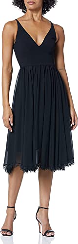 Dress the Population Damen Alicia Plunging Mix Media Sleeveless A-line Midi Dress Brautjungfernkleid, schwarz, X-Klein von Dress the Population