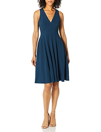 Dress the Population Damen Catalina SOLID Sleeveless FIT & Flare MIDI Dress Kleid, blau-Peacock Blue, Mittel von Dress the Population