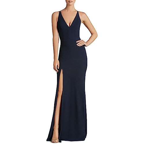 Dress the Population Damen Iris Plunging Spaghetti Strap Solid Crepe Gown W Slit Brautjungfernkleid, dunkelblau, Small von Dress the Population